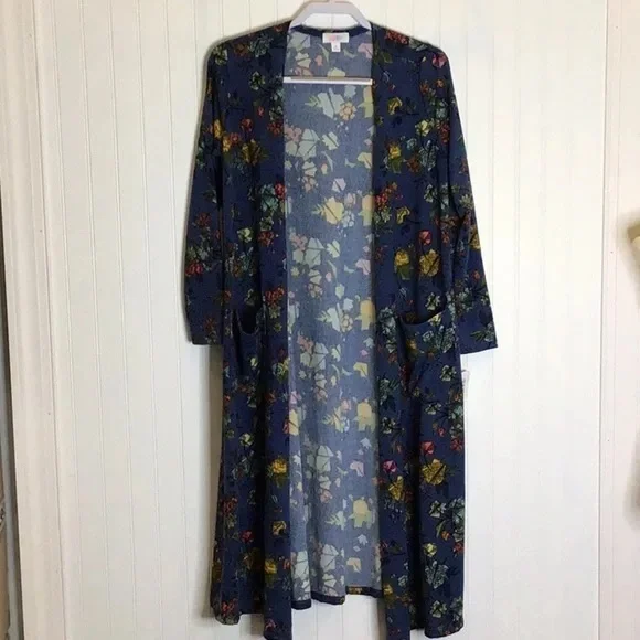 LuLaRoe | Sarah Cardigan Duster Sweater Blue/Fall Floral Medium - Picture 10 of 12
